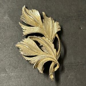 Vintage MCM Dubarry Fifth Avenue Silvery Toned Double Leaf Design Brooch Signed